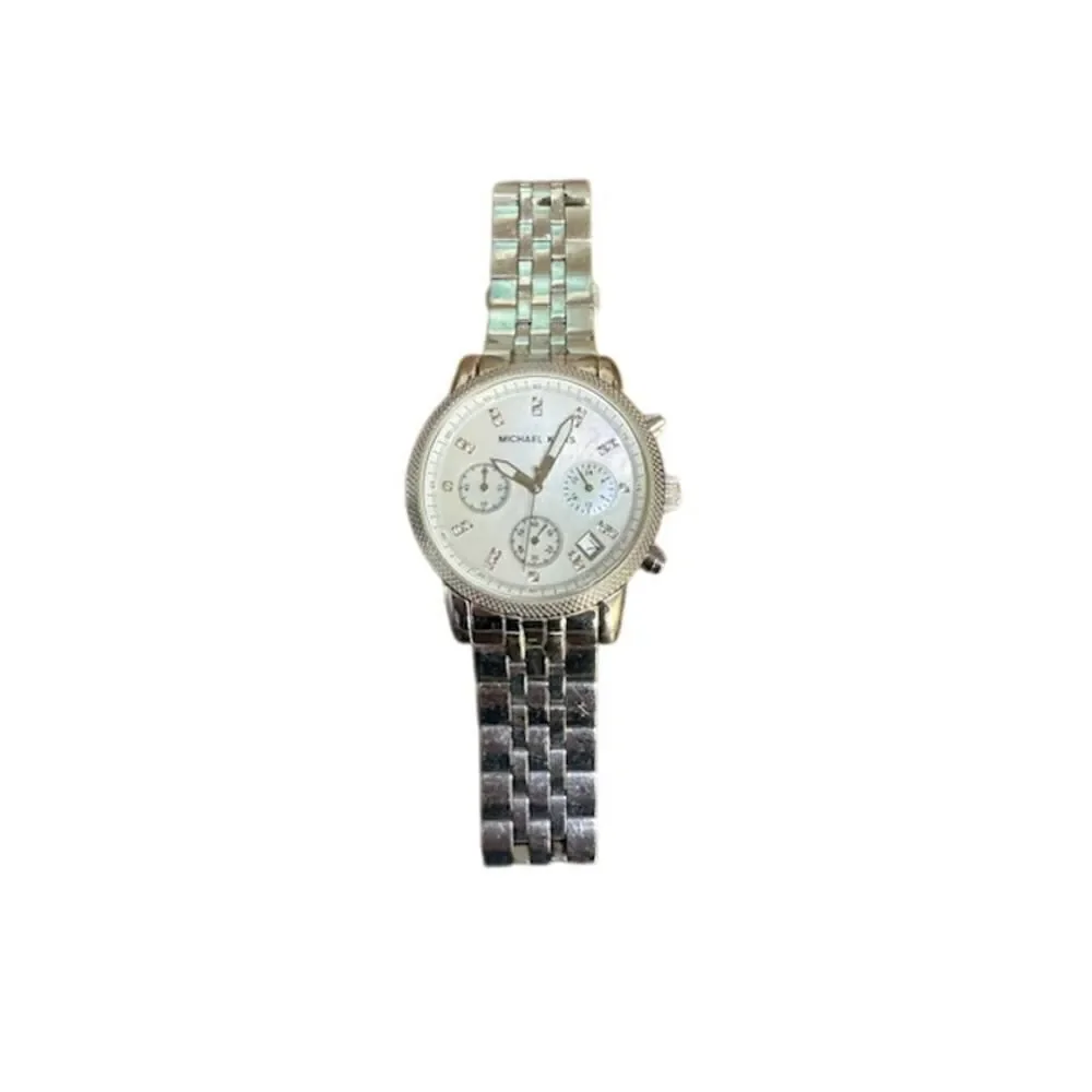 Michael Kors Watch Silver Ritz Mother of Pearl MK5020 WORKS NEEDS NEW BATTERY